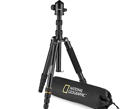 National Geographic NGTR002T - Travel Kit Treppiede con Monopiede, Alluminio, Gambe 5 Sezioni, Twist Lock, Sacca Trasporto, Carico Fino a 8 kg, Testa a Sfera, Sgancio Rapido, Nero [Esclusiva Amazon]