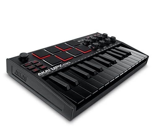 AKAI Professional MPK Mini MK3 Black – Tastiera MIDI Controller USB a 25 Note con 8 Drum Pad Retroilluminati, 8 Manopole e Software Incluso (Nero)