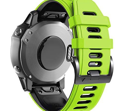 ANBEST Compatibile con Garmin Fenix 5/Fenix 6/Fenix 6 PRO/Fenix 5 Plus Cinturino, Bracciale in Silicone Sportivo Sgancio Rapido for Forerunner 935/945/Approach S60, Verde/Nero