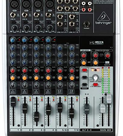 Behringer XENYX 1204USB Mixer Premium a 12 ingressi 2/2 bus con preamplificatori microfonici e compressori XENYX, equalizzatore britannico e interfaccia USB/audio