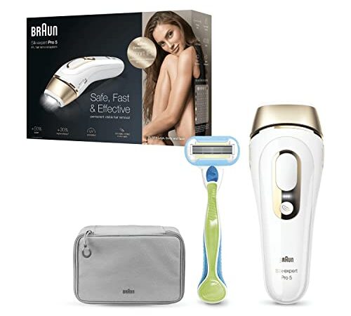 Braun Silk-expert Pro 5 Epilatore Luce Pulsata, Alternativa al Laser, Per Corpo e Viso, Riduzione dei Peli fino a 6 Mesi, Custodia da Viaggio, Idea Regalo, PL5014 Bianco e Oro