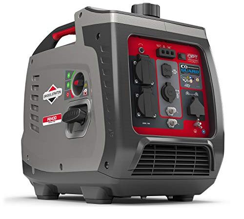 Briggs & Stratton P2400 - Generatore Di Corrente Silenziato, Con Tecnologia A Inverter Portatile A Benzina, 2400W, Grigio Rosso