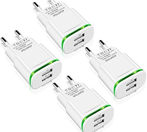 Caricatore USB da Muro, LUOATIP 4-Pack 2.1A/5V Caricabatterie Alimentatore Presa USB 2 Porte, Spina Compatibile Per iPhone 11 XS Max XR X 8 7 6, Samsung, Huawei, Android, Xiaomi