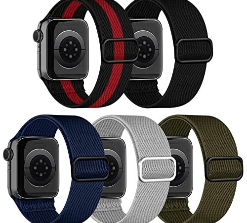 Chinbersky 5 Pezzi Cinturino Compatibile con Cinturino Apple Watch 49mm 45mm 44mm 42mm Uomo Donna,Regolabile Nylon Elastico Tessuto Sport Cinturino Ricambio Per iWatch Series Ultra/8/7/6/5/4/3/2/1/SE