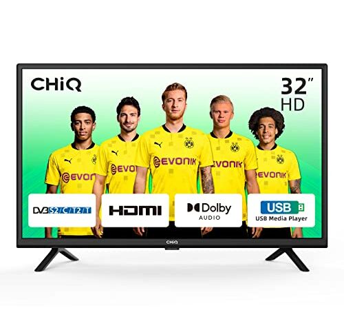 CHiQ L32G5W, TV 32 Pollici (80cm), 2022 Televisori, HD, Tuner DVB-T2/S2, HEVC Main10, LED, USB media player, Dolby Audio