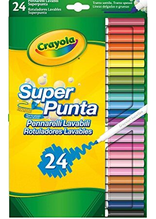 Crayola - Super Tips, Pennarelli Lavabili Punta Media, Confezione da 24 Pezzi, per Scuola e Tempo Libero, Colori Assortiti, 7551