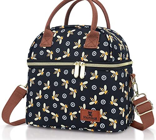 Hafmall Borsa Termica Porta Pranzo Piccola Doppio Strato, Borsa Frigo Tracolla per Donna e Uomo, Lunch Bag Impermeabile per Ufficio e Scuola, Ape