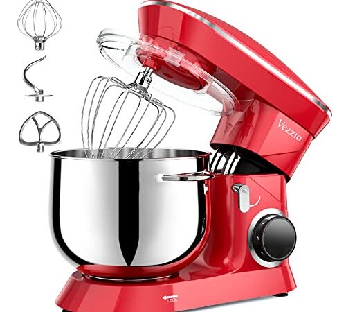 Impastatrice Planetaria Vezzio Impastatrice Elettrico 1500W Robot da Cucina 10 Velocità con 8.5 Litri Ciotola di Acciaio Inossidabile,Sbattitore, Frusta, Gancio per Impastare (Red)