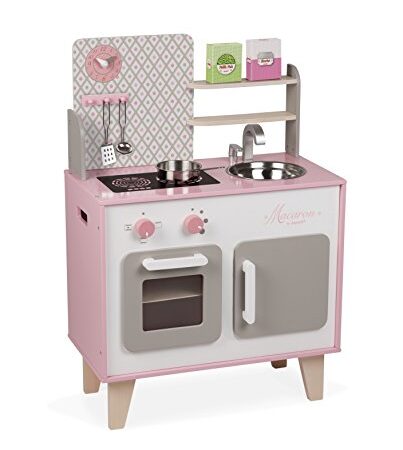 Janod - Cucina Giocattolo Macaron - Mini Cucina per Bambini - in Legno, con Forno, Lavello Inox, Armadietto, Pulsanti e Orologio, Cucina, in Legno, con 5 Accessori - Da 3 a 8 Anni - J06567