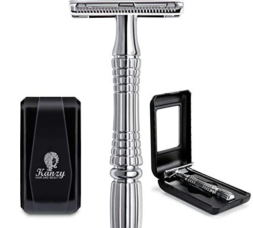 Kanzy Rasoio di Sicurezza a Doppio Filo per Barba Rasoio Manuale Classico Manico Cromato Safety Razor