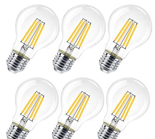 Lampadina LED E27,10W (equivalenti a 100W), 1300 lumen,Trasparente luce calda- Pacco da 6