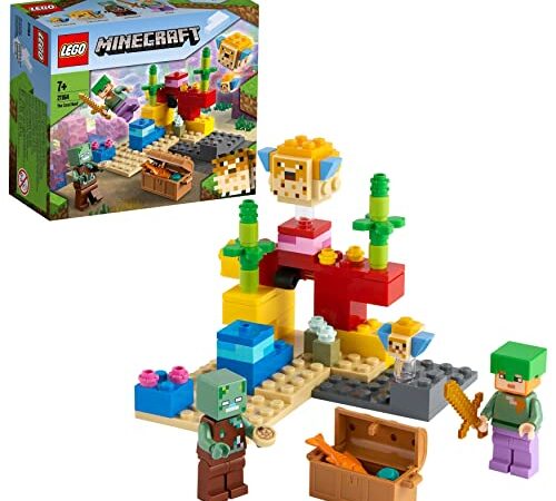 LEGO 21164 Minecraft La Barriera Corallina, Modellino da Costruire con Alex, uno Zombie Annegato, 2 Pesci Giocattolo e un Forziere del Tesoro