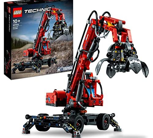 LEGO 42144 Technic Movimentatore di Materiali, Modello da Costruire con Gru Giocattolo, Funzioni Manuali e Pneumatiche, Giochi Educativi, Idea Regalo