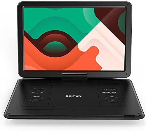 Lettore DVD portatile da 17,5" con ampio schermo HD da 16", batteria ricaricabile in 6 ore, supporto USB/scheda SD/sincronizzazione TV e formati di dischi multipli, altoparlante ad alto volume