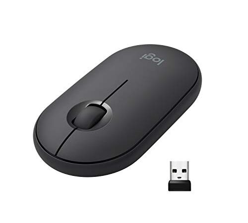 Logitech Pebble Mouse Wireless, Bluetooth o 2.4 GHz con Mini Ricevitore USB, Silenzioso, Mouse ‎per Computer Sottile, Clic silenziosi, per PC/Mac/Laptop/iPadOS, Nero