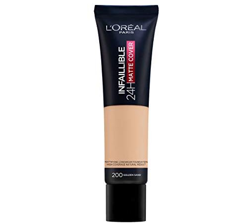 L'Oréal Paris MakeUp Infaillible 24H Mat Cover, Fondotinta Coprente, Finish Matte, Formula a Lunga Durata, 200 Sable Doré, 35 ml, Confezione da 1