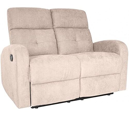 Mediawave Store - Divano a 2 Posti RECLINER con Poggiapiedi e Schienale Reclinabile 130x77x64H cm, 2 Poltrone Alza Persona Indipendenti, Divanetto Relax, Comodo (Sabbia)