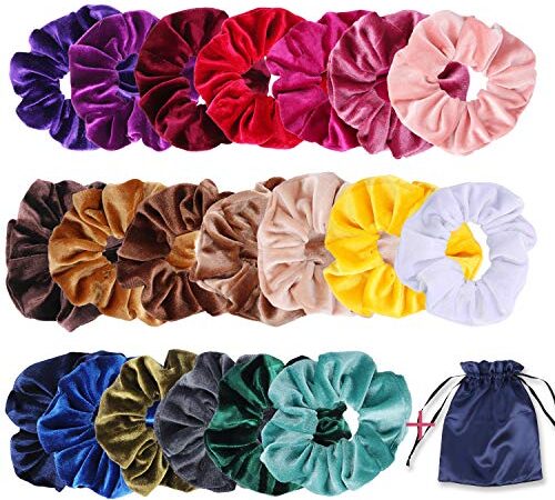 Oladwolf 20Pcs Scrunchies Velluto per Capelli, Elastici per Capelli Velluto, Vsco girl, Elastico Fasce Cravatte Corde Morbido Accessori con una Borsa di Stoccaggio