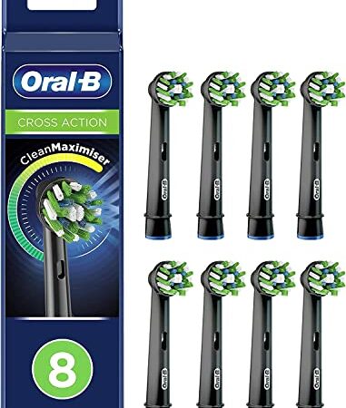 Oral-B Cross Action Testine Spazzolino Elettrico, Confezione da 8 pezzi, Pacco adatto alla buca delle lettere, Nero