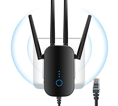 Ripetitore WiFi, 1200Mbps Ripetitore WiFi Potente Dual Band 5GHz & 2.4GHz Wireless Extender WiFi Supporta Modalità Ripetitore/Router/AP, Amplificatore WiFi con Porta Ethernet Facil Configurare