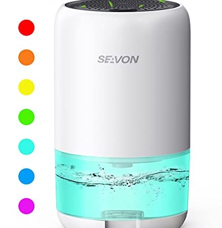 SEAVON Deumidificatore Ambiente Casa, 1000ml Portatile Deumidificatore, 7 Colori LED, 2 Modalit¨¤ Lavoro, Auto Spegnimento, Deumidificatore Ideale per Cucina, Camera da letto, Bagno, Armadio