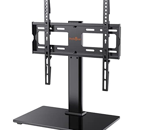 Supporto Girevole da Tavolo per TV da 32-55 Pollici - Piedistallo per TV Regolabile in Altezza con Base in Vetro Temperato, VESA Max 400x400mm, Fino a 40 kg