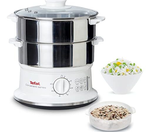 Tefal Vc1451 Vaporiera Convenient Series Inox, Timer Con Spegnimento Automatico, Livello Di Acqua Visibile, Capacità 6 L, Bianco