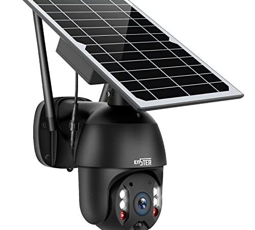 Telecamera Wifi Esterno Senza Fili- ENSTER Videocamera Sorveglianza Solare 360 gradi 1080P con Pannello Solare, Batteria, Visione Notturna, Rilevamento del Movimento, Audio Bidirezionale, Impermeabile