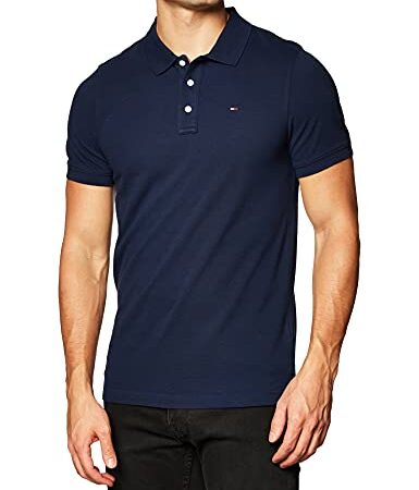 Tommy Jeans Organic Cotton Fine Pique Slim Polo, Black Iris, L Uomo