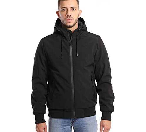 TONY BACKER Giacca Jacket Uomo Invernale Softshell Impermeabile Antivento con Cappuccio Giacca Calda Giubbotto Uomo Trekking Casual (Nero, XXL)