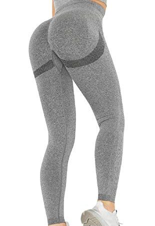 Tuopuda Leggins Donna Sportivi Pantaloni Palestra Vita Alta Leggings Push Up Anticellulite per Fitness Allenamento Jogging Pantaloni Tuta Yoga Pants Sexy Booty Scrunch Opaco Elastici, Grau, M