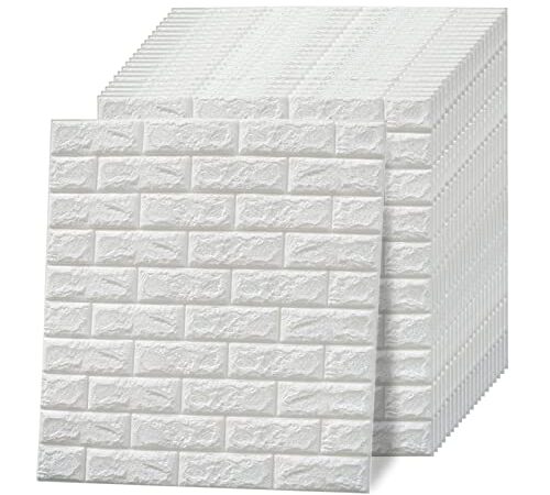 VASEN Carta da Parati 3D Adesiva Muro Pannelli Decorativi 3D per Parete Mattoni Adesivo Parete Carta Parati Mattoni per Cucina Soggiorno (77 cm*70 cm)(20pcs, Bianco)