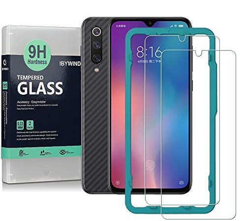 Vetro Temperato Protettivo della Ibywind per Xiaomi Mi 9 SE [Confezione da 2] con Skin in Stile"Fibra di carbonio" per il Retro, Include kit di Installazione Facilitata