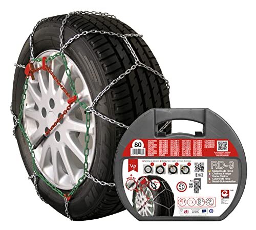 VIP RD9 - Catene da neve in metallo RD9 mm, misura 80, set 2 pezzi, guanti inclusi