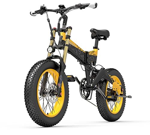 X3000plus-UP Bicicletta elettrica pieghevole per uomo e donna, mountain bike da 20 pollici, ammortizzatori pneumatici forcella anteriore (Yellow, 14.5Ah)