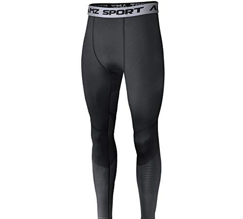 AMZSPORT Calzamaglia per Compressione Sportiva da Uomo Asciugatura Veloce Livello Base Gambale Pantaloni da Allenamento PRO (Nero - M)