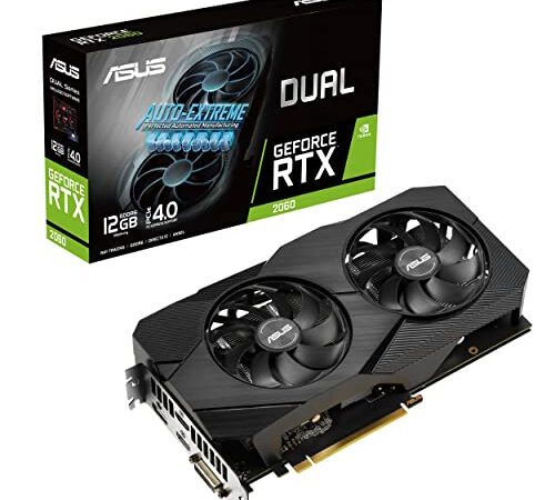 ASUS Dual GeForce RTX 2060 EVO Scheda Grafica, 12GB GDDR6, PCIe 3.0, HDMI 2.0b, DisplayPort 1.4, DVI, Due Ventole Axial-Tech, Tecnologia 0dB, Auto Extreme, PSU Consigliata 500W, GPU Tweak II, Nero