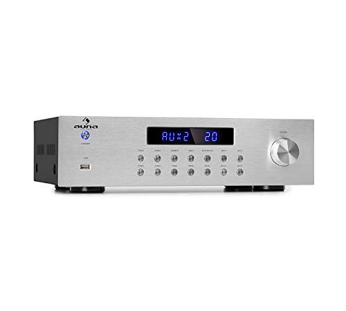 AUNA AV2-CD850BT - Amplificatore Audio, Amplificatore Stereo, Amplificatore HiFi 4 Zone, 8x50W RMS, BT e USB, Stazioni Radio Memorizzabili, Telecomando, Argento