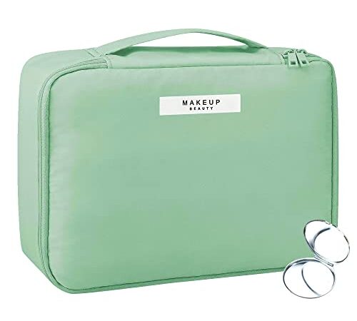 Beauty Case Donna Trucchi Specchio con Double Face Tascabile Pieghevole, Toiletry Make Up Bag per Ragazze, Organizer Cosmetici per Borsa Porta Trucchi da Viaggio