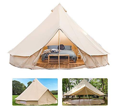 Bell Tent Glamping Tenda Yurt in tela di cotone ignifuga impermeabile per 3-12 Persone, Facile da Installare, Ideale per Campeggio e attività All'aperto, Teepee di lusso