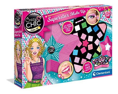 Clementoni- Crazy Chic-Superstar Make-up Trucchi Cosmetici per Bambini Removibili con Acqua, Multicolore, 18604