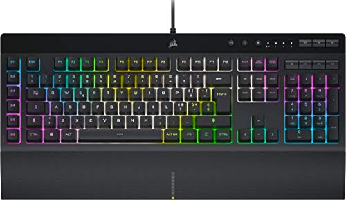 Corsair K55 RGB PRO XT Tastiera Gaming a Membrana Cablata, Retroilluminazione RGB, 6 Tasti Macro con Integrazione Software Elgato, Resistente all'infiltrazione di Polvere e Liquidi, QWERTY, Nero