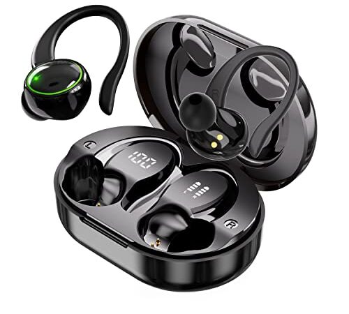 Cuffie Bluetooth 5.3, Auricolari Bluetooth Con Microfono Hi-Fi Stereo di Riprod USB-C, Auricolari Wireless con Microfono, Cuffie Senza Fili con Ganci per Allenarsi