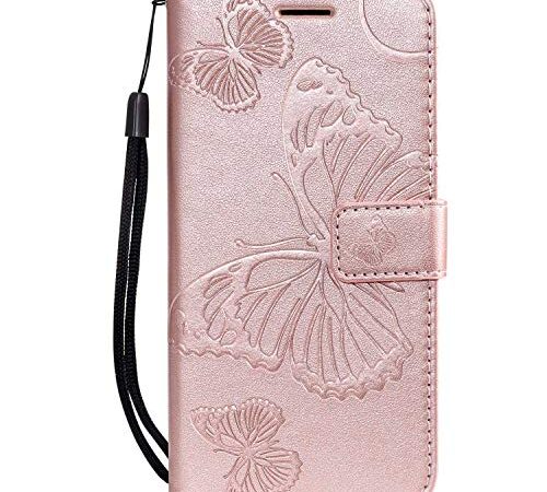 DENDICO Cover Galaxy A40, Pelle Portafoglio Custodia per Samsung Galaxy A40 Custodia a Libro con Funzione di appoggio e Porta Carte di cRossoito - Oro Rosa