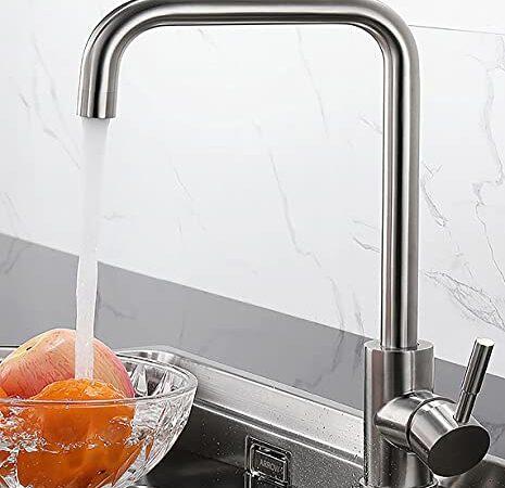 Dolinvo Rubinetto da Cucina Satinato Nichel Spazzolato Girevole a 360° con Aeratore Rimovibile Risparmiare Acqua Miscelatore Lavello Bocca Alta Acciaio Inox Resistente alla Corrosione Senza Piombo