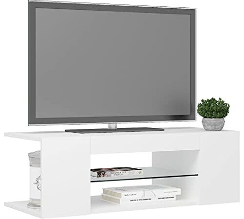 EBTOOLS Mobile TV con Luce LED, Mobile TV Basso Mobile TV con Vani Portaoggetti e Ripiano Tavolo TV in Truciolare Resistente per Soggiorno Camera da Letto 90 X 39 X 30 Cm Bianco