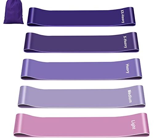 Elastici Fitness (Set di 5), Bande di Resistenza Fitness con 5 Livelli di Resistenza, Fasce Elastiche Fitness per Crossfit, Yoga, Pilates, Squats, Lunges, Stretching, Allenamento di Forza