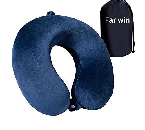 Far win cuscino da viaggio, cuscino per il collo a forma di U in memory foam puro al 100%, ideale per sedia in aereo, auto, casa, ufficio, cuscino per dormire (blu)