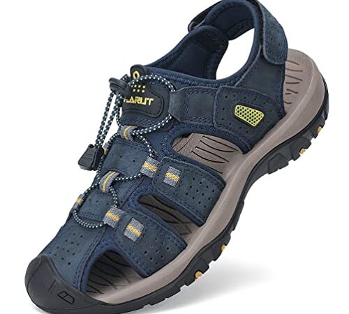 FLARUT Sandali Estivi Uomo Esterni PelleTraspirante Sandali Sportivi Scarpe da Trekking Passeggiata Fisherman Casual Sneakers Antiscivolo(Blu,44)