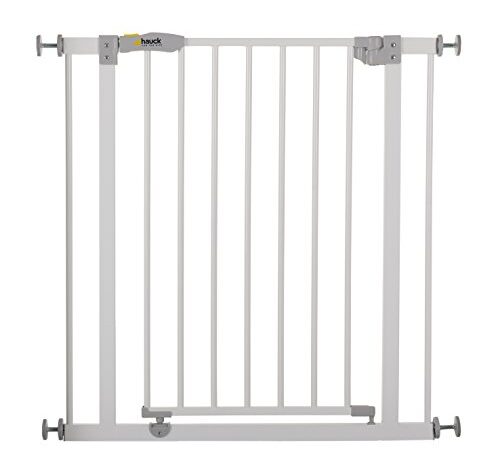 Hauck Cancelletto di Sicurezza per Bambini Open N Stop - Cancelletto Scale e Porte da 75 a 80 cm - Fissaggio a Pressione, Estensibile con Estensioni Vendute Separatamente - Metallo/Bianco